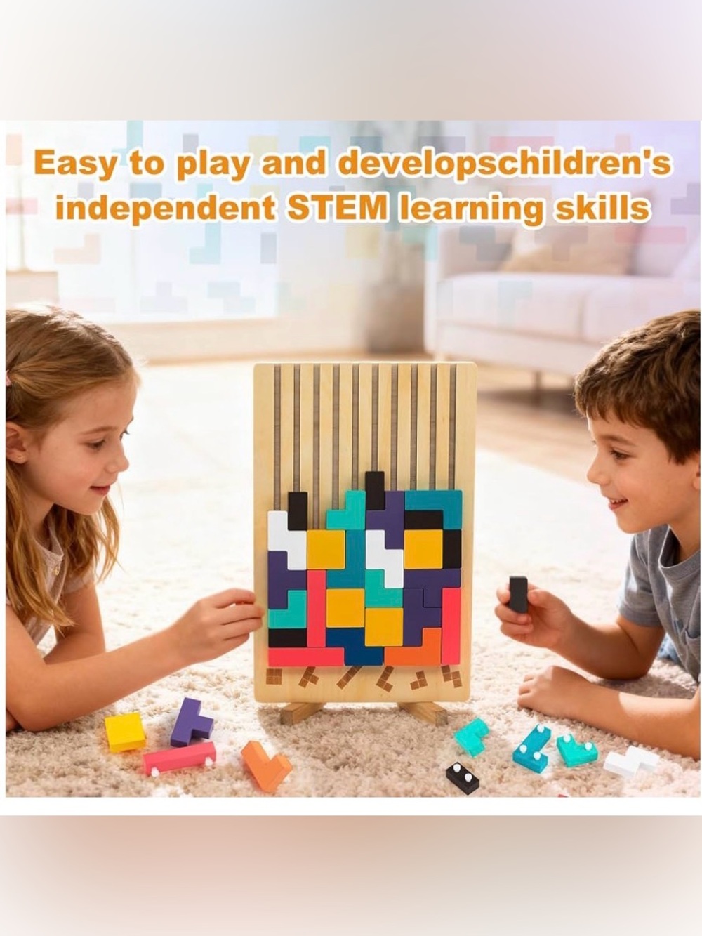 NWB Wooden Montessori Blocks Puzzle for Kids, Brain Teaser Stacking Toy Russian